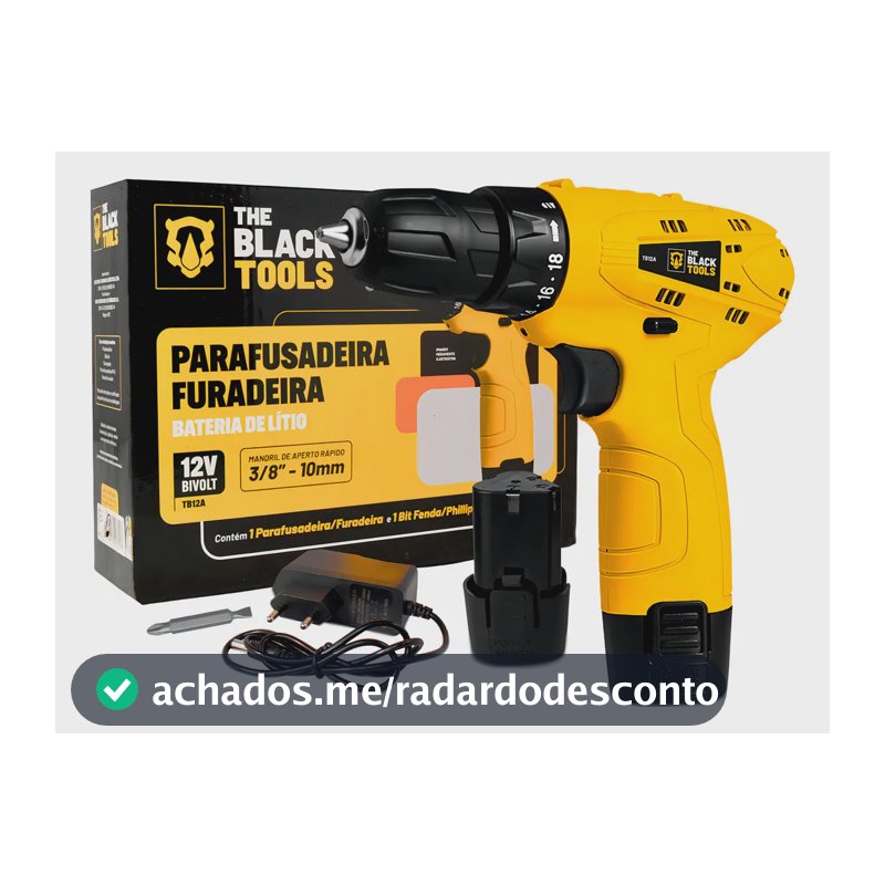 Parafusadeira Furadeira Sem Fio De 10mm 3/8 Tb-12a 1 Bateria Lítio 12v The Black Tools cor Amarelo
