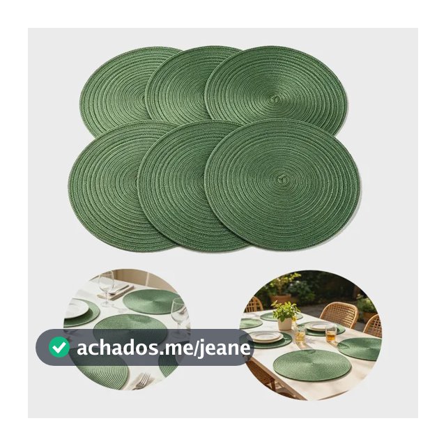Kit 6 Jogo Americano Redondo Sousplat Mesa Posta Verde Redondo