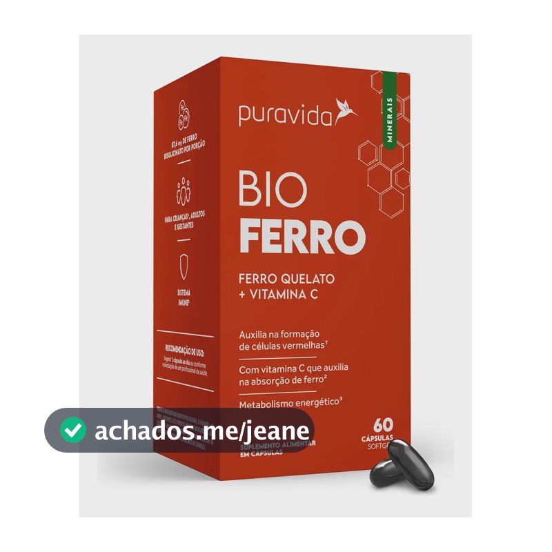 Bio Ferro Quelato com Vitamina C Pura vida 60 cápsulas