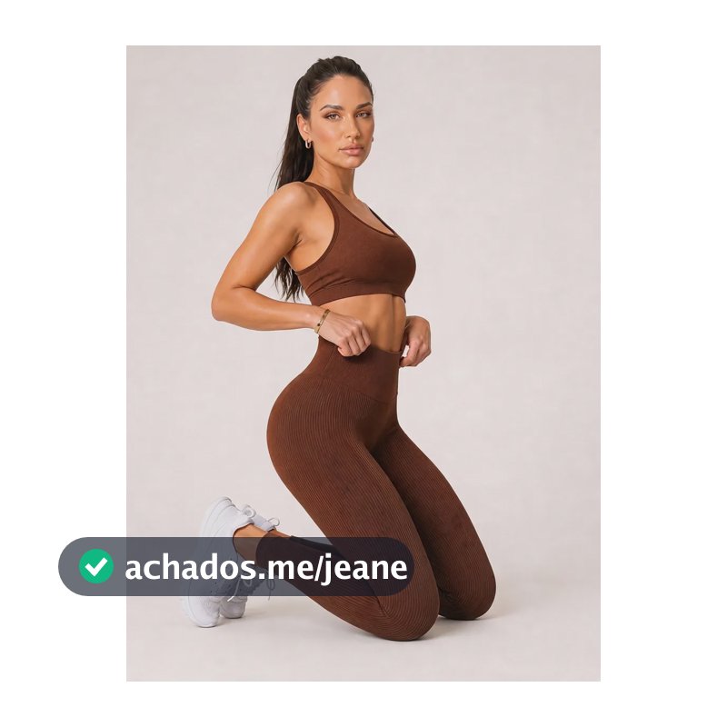 Calça Legging Canelada Feminina Academia Sem Costura Fitness Marrom Liso P/m