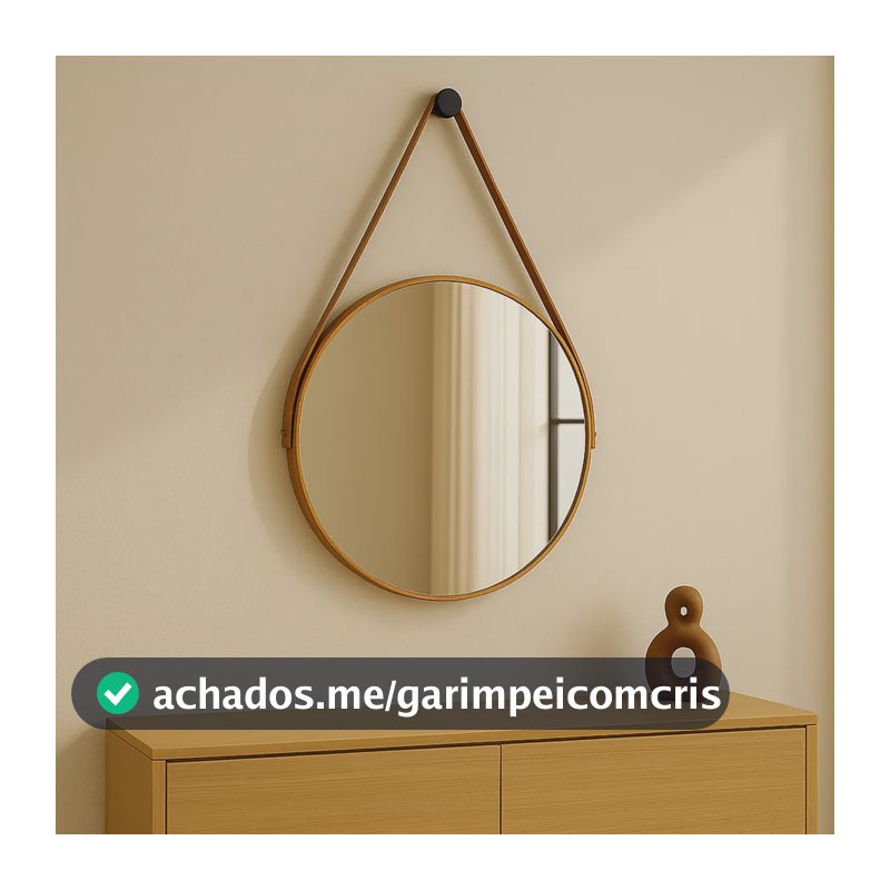 Espelho Redondo 40cm Alça Banheiro Lavabo Sala Quarto Hall Caramelo