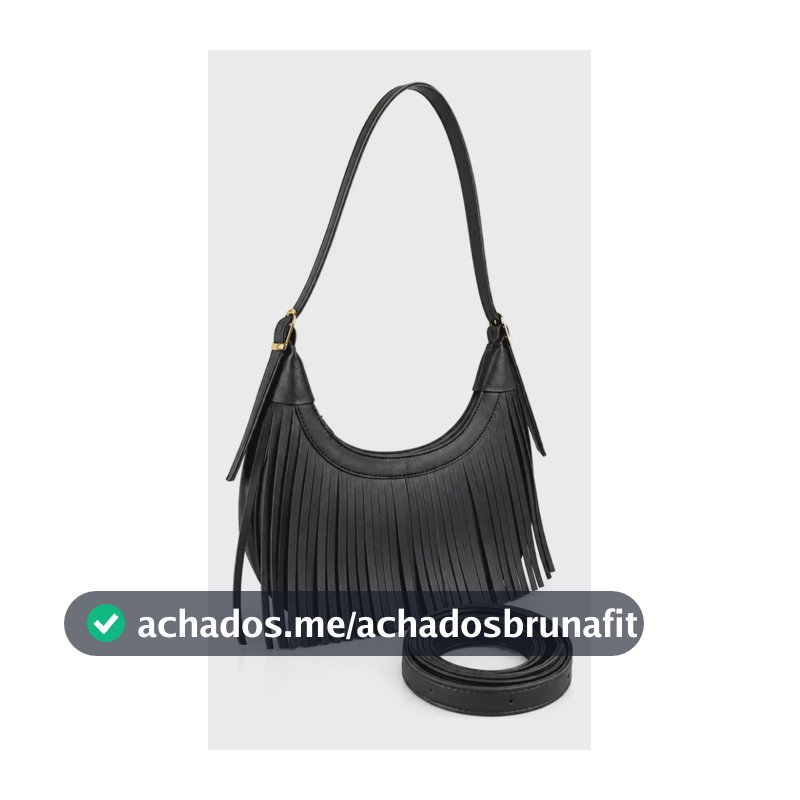 Bolsa Feminina Meia Lua Franja Moderna Alça Ombro Show Preto Franja Dourado Mesma Da Bolsa