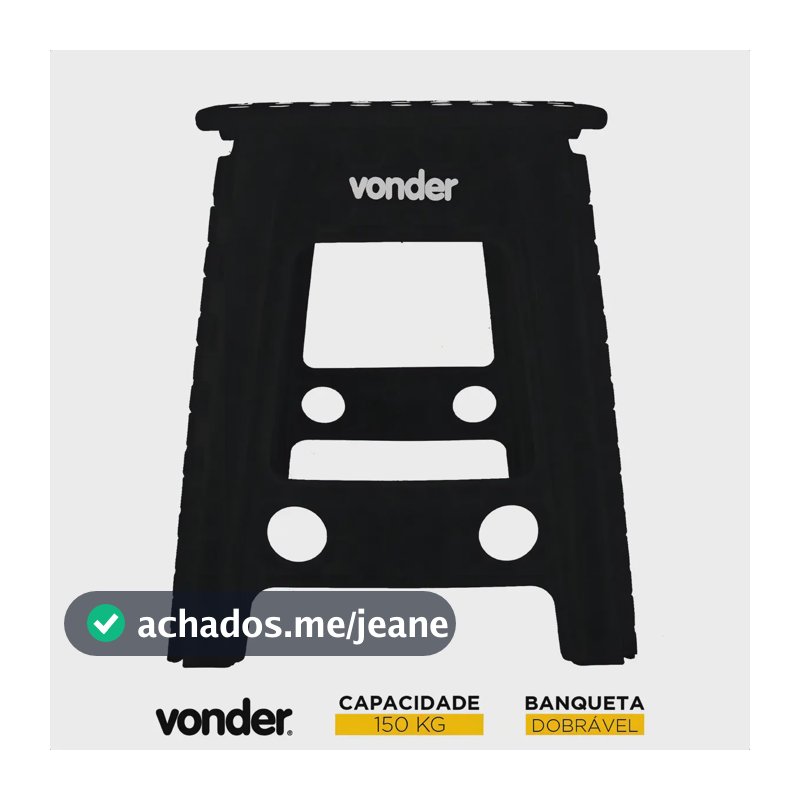 Banqueta Dobrável 45cm Vonder 35.40.045.000 indicada para Camping Pesca Cozinha Cor Preta