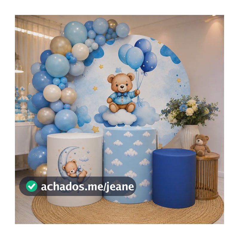 Kit Painel 1,5m + 3 Capas Chá De Fraldas Bebê Nuvem E Balão 0374