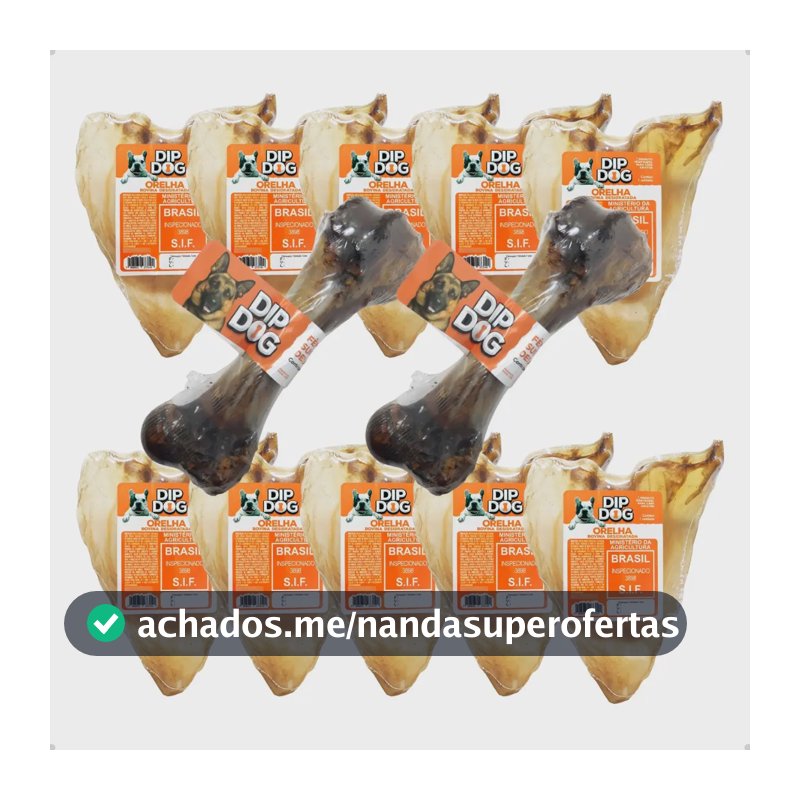 Kit 10 Modedor Natural Orelha Bovina Petisco E 2 Osso Fêmur Cor Bege