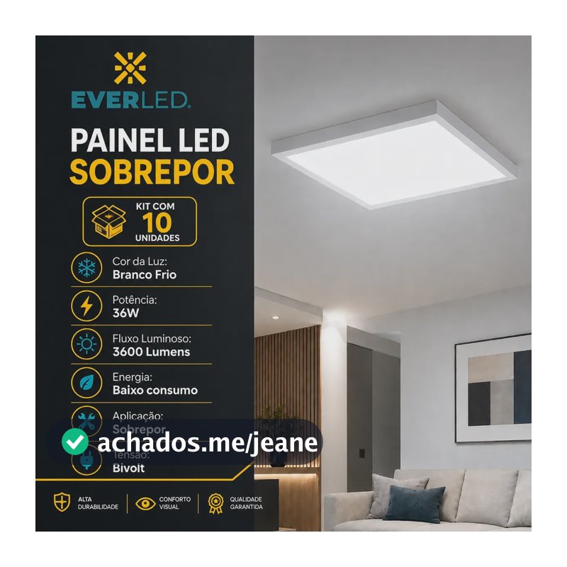 Kit 10 Painel Plafon Led 36w 40x40 Sobrepor 3k 4k 6.5k 127/220v Branco Frio 6500k