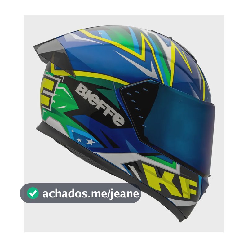 Capacete Moto Bieffe B12 Viseira Extra Colorida Cor Azul Metálico Com Verde Desenho Kf Tamanho Do Capacete 58