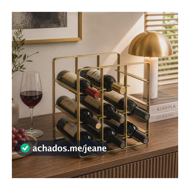 Suporte De Vinho Mesa 9 Garrafas Preto Industrial Adega Luxo Champanhe