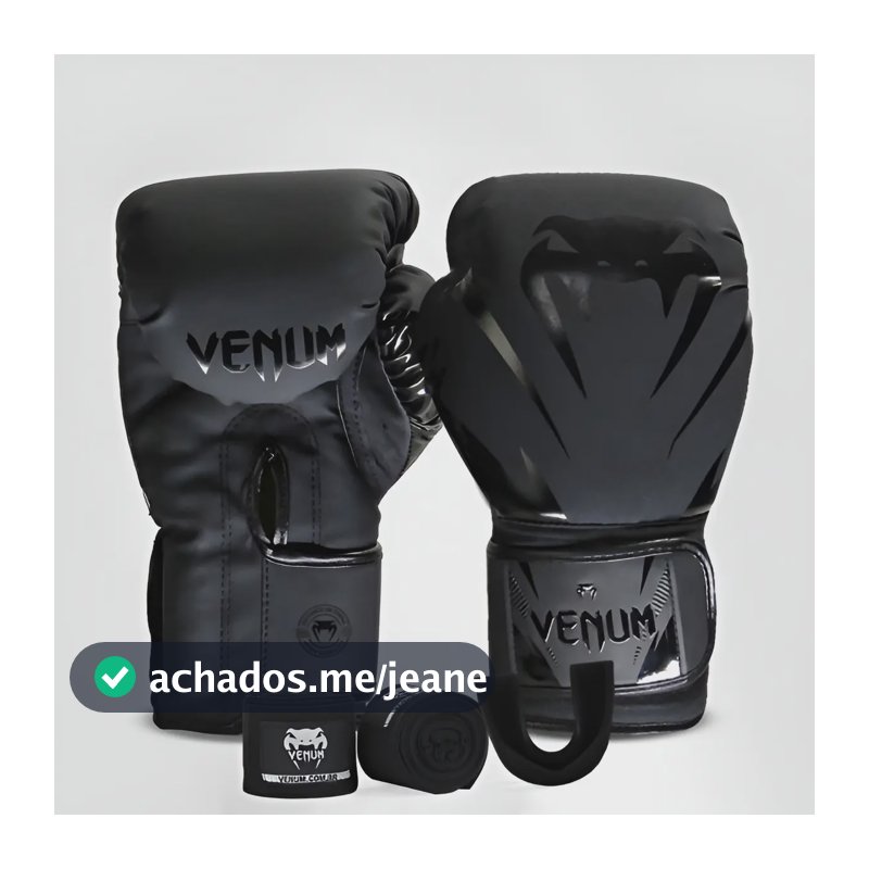Combo Venum New Impact Evo Dark (luva+ 2m Bandagem+ Bucal) Cor Preto Tamanho 14oz