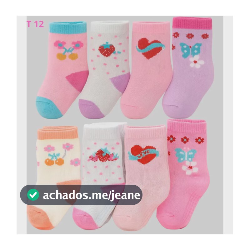 Kit 12 Pares Meia Infantil Premium Cano Alto 0 A 10 Anos Sortidas Rosa/feminina 2-4 Anos