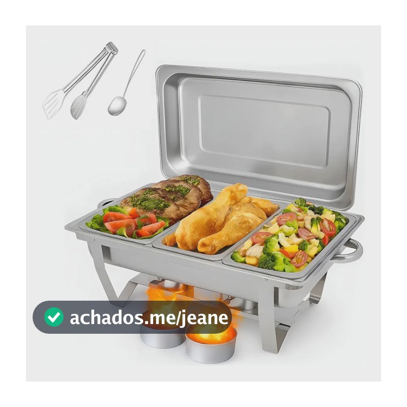 Rechaud Retangular 11 Litros Com 3 Cubas 1/3 Banho Maria Gourmet Self Service Buffet Festa