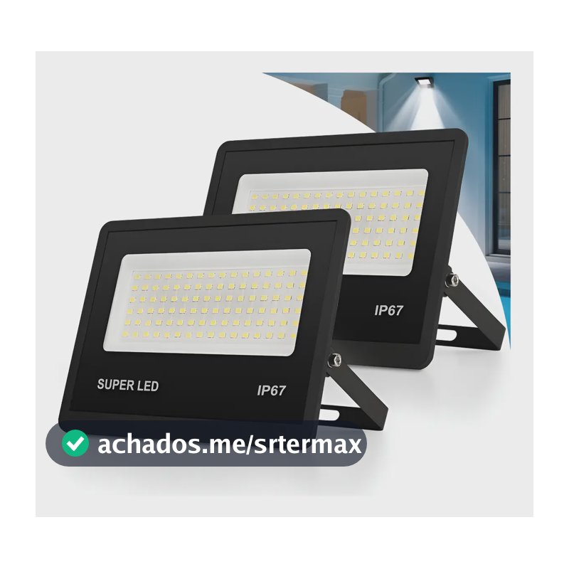 Kit 2 Refletor Led 300w Holofote Bivolt Ip67 Externas 6500k 127/220v Preto Branco-frio