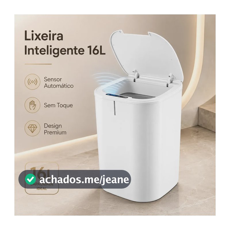 Lixeira Inteligente 16l Com Sensor Automático E Tampa Touch Branco