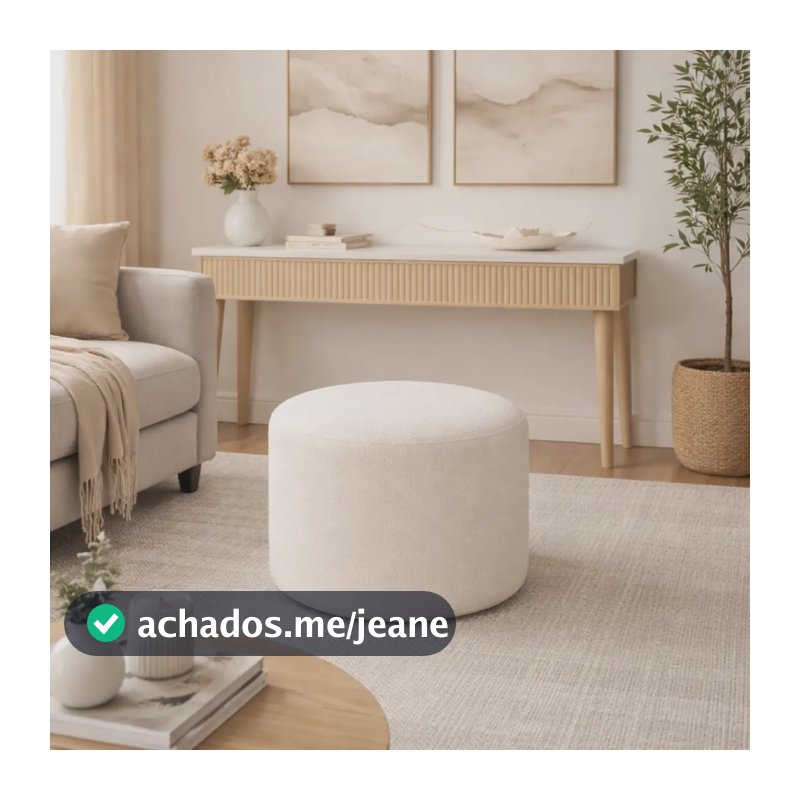 Puff Puffe Sala Quarto Redondo Grande Luxo Decorativo Apoio Linho Bege