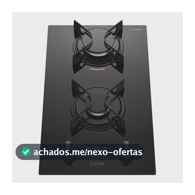 Cooktop 2 Bocas Atlas U Top com Mesa de Vidro a Gás Preto Bivolt