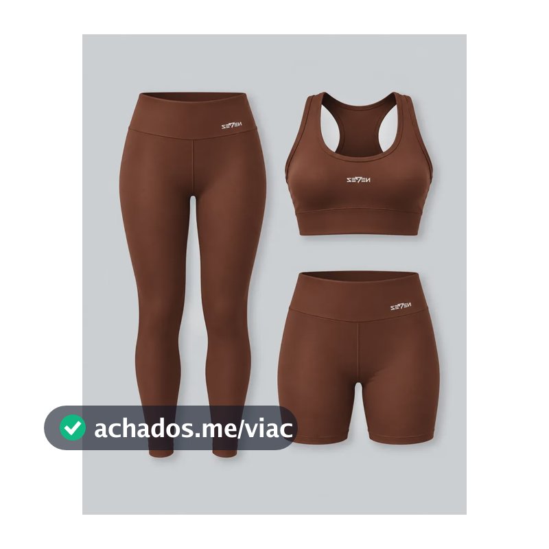 Kit Conjunto Feminino Fitness Top Nadador + Legging + Short Marrom G