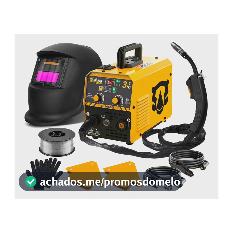 Máquina Inversora De Solda 3 Em 1 Sem Gás 130a Mma Tig Mig Com Máscara Esquadros E Acessórios The Black Tools