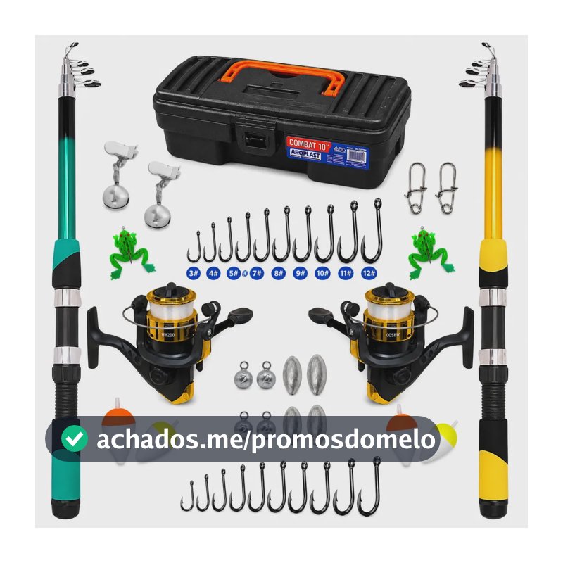 Kit Pesca Super Completo Premium Com Todos Acessórios Inclui 2 Varas + 2 Molinetes + 1 Maleta + 2 Guizos + 2 Iscas... Sortida