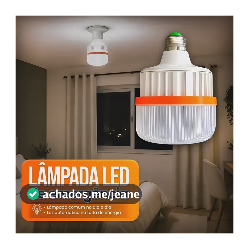 Lâmpada Led Emergência 20w Recarregável E27 Bateria Portátil Branco Bivolt