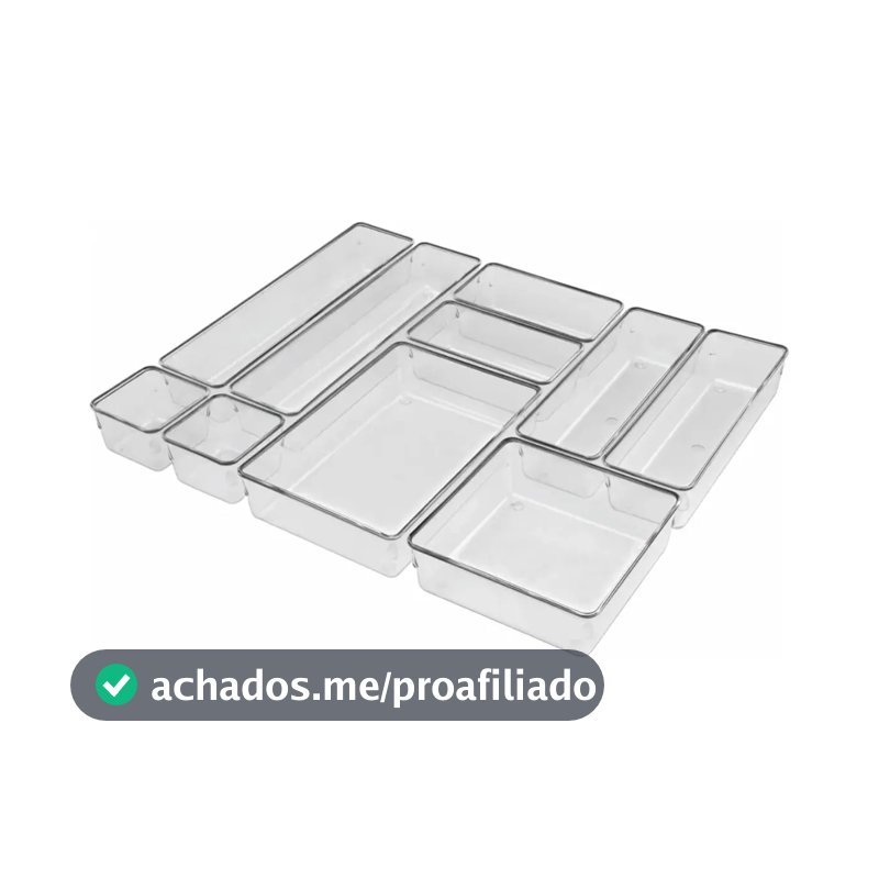 Kit com 10 organizadores modulares com gaveta acrílica transparente
