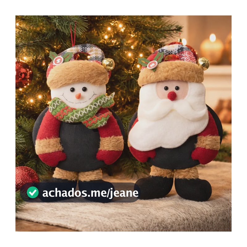 Kit 2 Enfeites De Natal Boneco De Neve E Papai Noel Com Lous Preto