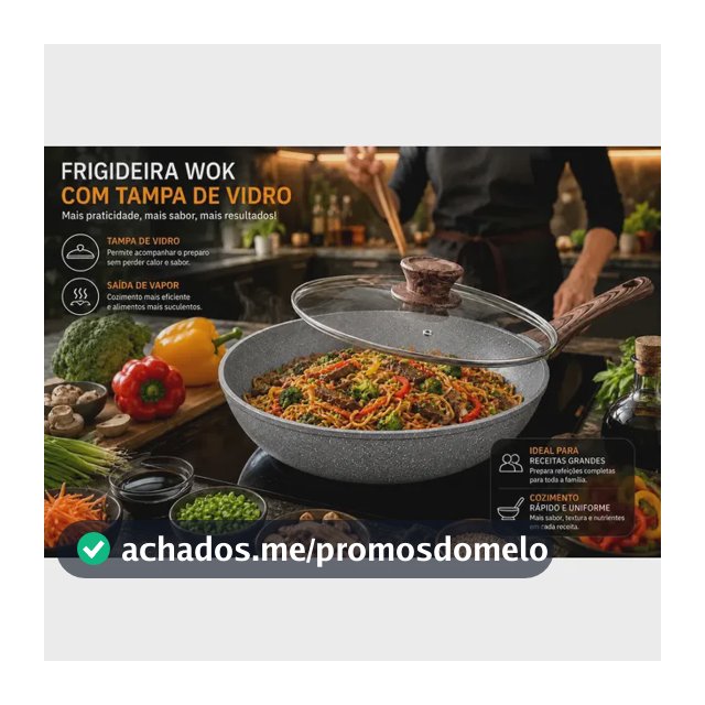 Frigideira Wok Antiaderente Cerâmica 28cm 4L com Tampa de Vidro Indução Gás Elétrico Vitrocerâmico Cook Cerâmica granito cinza