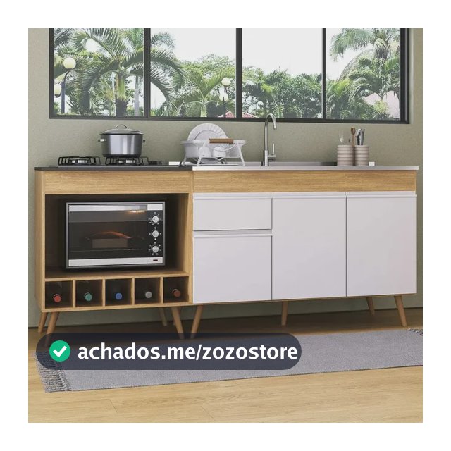 Kit Balcão de Cozinha para Pia e Balcão para Cooktop/Forno 190cm Veneza Multimóveis MP2384 - Madeirado/Branco