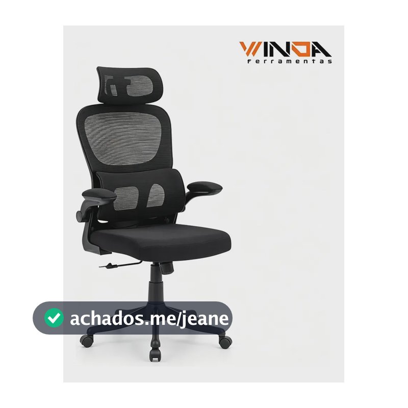 Cadeira Escritório Presidente Ergonômica Preta Giratória 360 Graus Tecido Mesh Premium Suporte Lombar Apoio Cabeça Assento Ampliado Regulagem Altura Home Office Winda 1