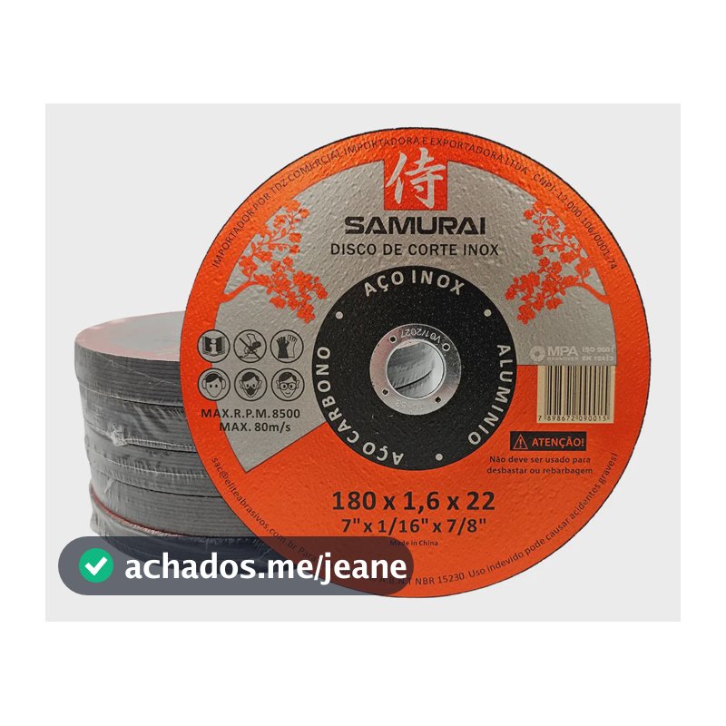 Kit 50 Discos De Corte Inox Samurai 1.6 180x22mm 7 Polegadas