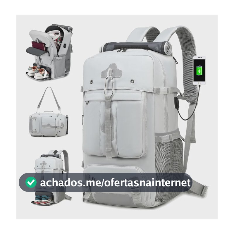 Mochila Viagem Ampla Impermeável Negócios Notebook Unissex Prata Cinza Poliéster