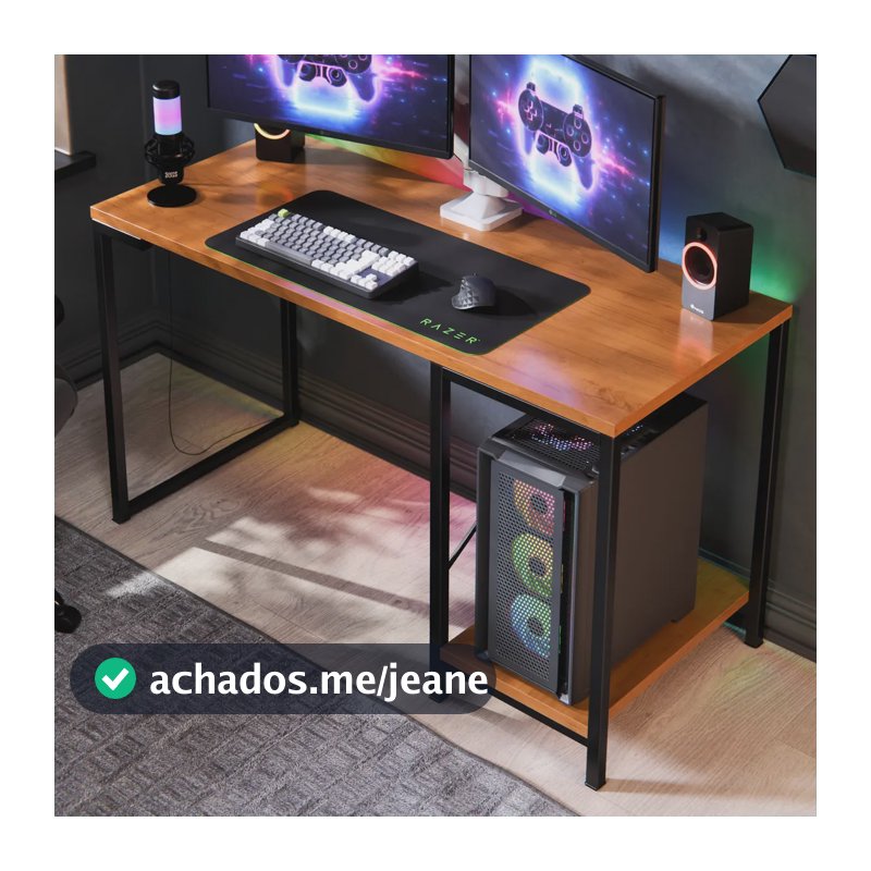 Escrivaninha Gamer Tokyo Mdf Mesa Para Computador Home Office E Estudos Com Suporte Para Cpu E Prateleira Lateral Estrutura Em Aço Estilo Industrial Design Moderno Amplo Cor Canela Preto Preto/canela