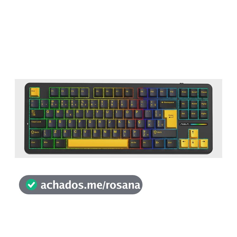 Teclado Mecânico Aula F87 Sem Fio Wireless Bt Hotswap Abnt2 Preto Português Brasil