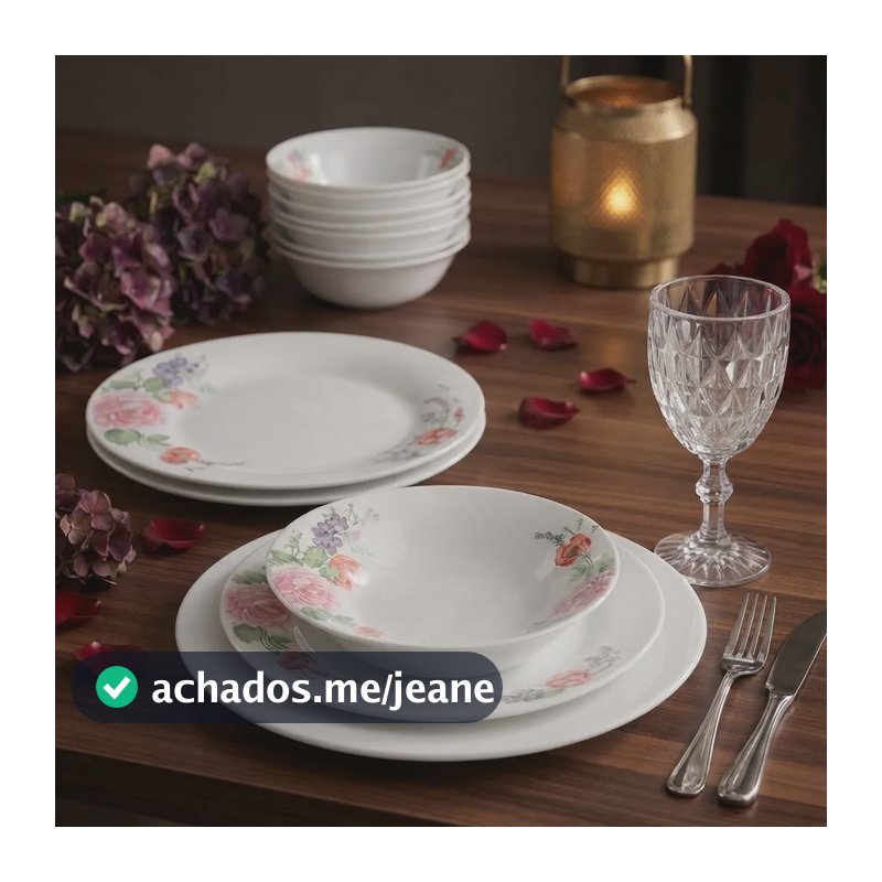 Aparelho Jantar Taça Diamond 16 Peças Estampado Luxo Pratos Rosas Florido
