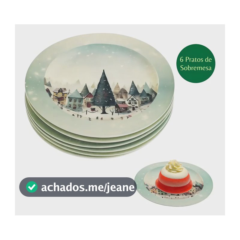 06un Prato De Melamina Redondo Sobremesa Floresta 17,5cm Ø Branco Floresta Natal