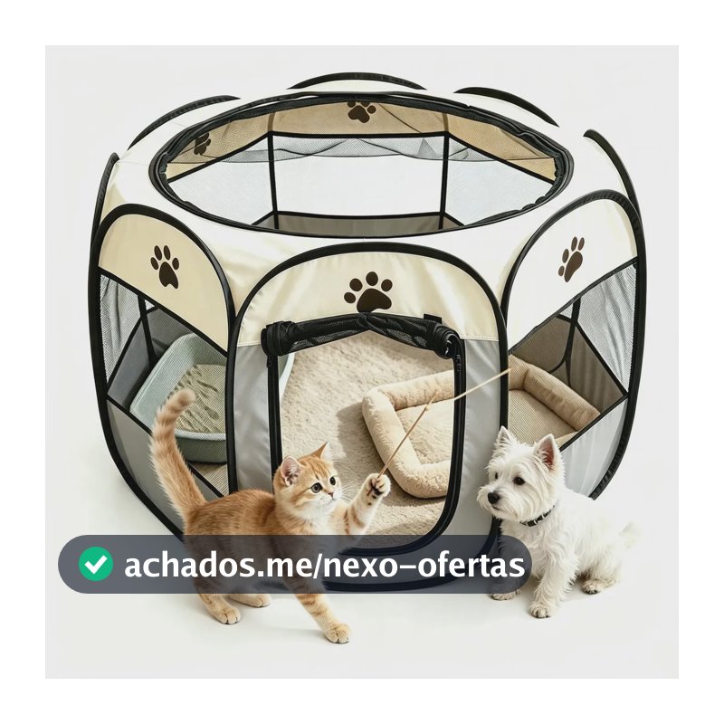 Cercadinho Portátil para Cão e Gato Dobrável Cinza com Zíper