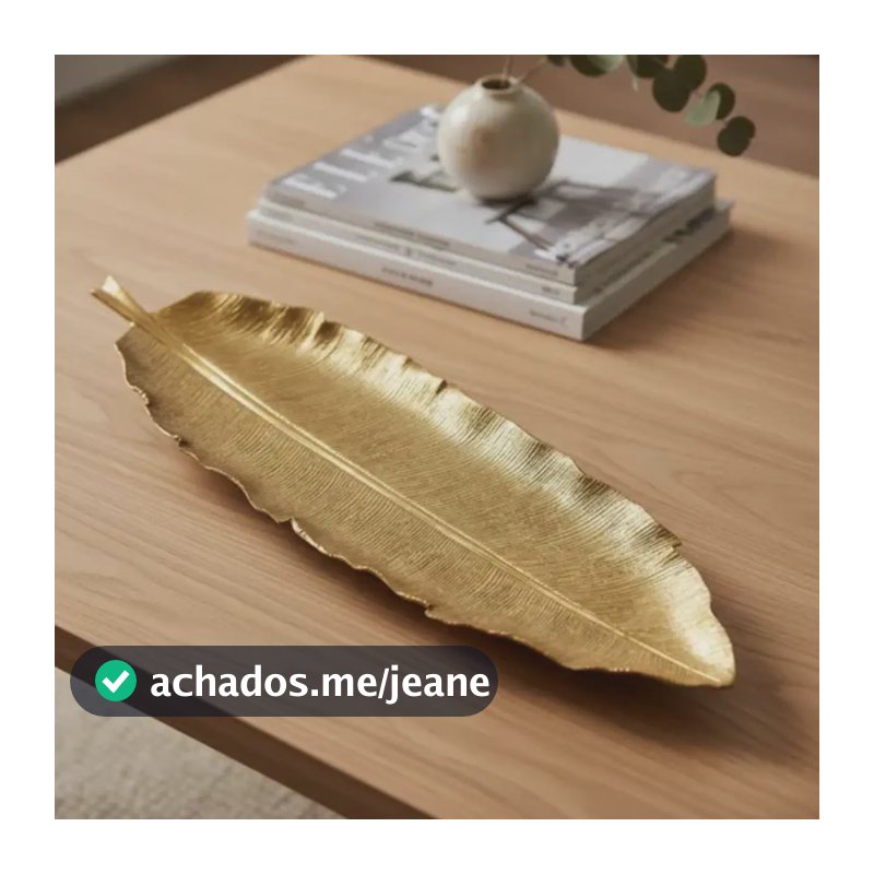 Bandeja Adorno Centro De Mesa Linear Folha Decoração 66cm Dourado Dourado
