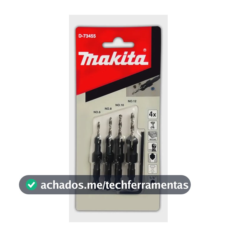 Jogo De Brocas Escareadoras Makita Para Madeira 4 Pçs D73455
