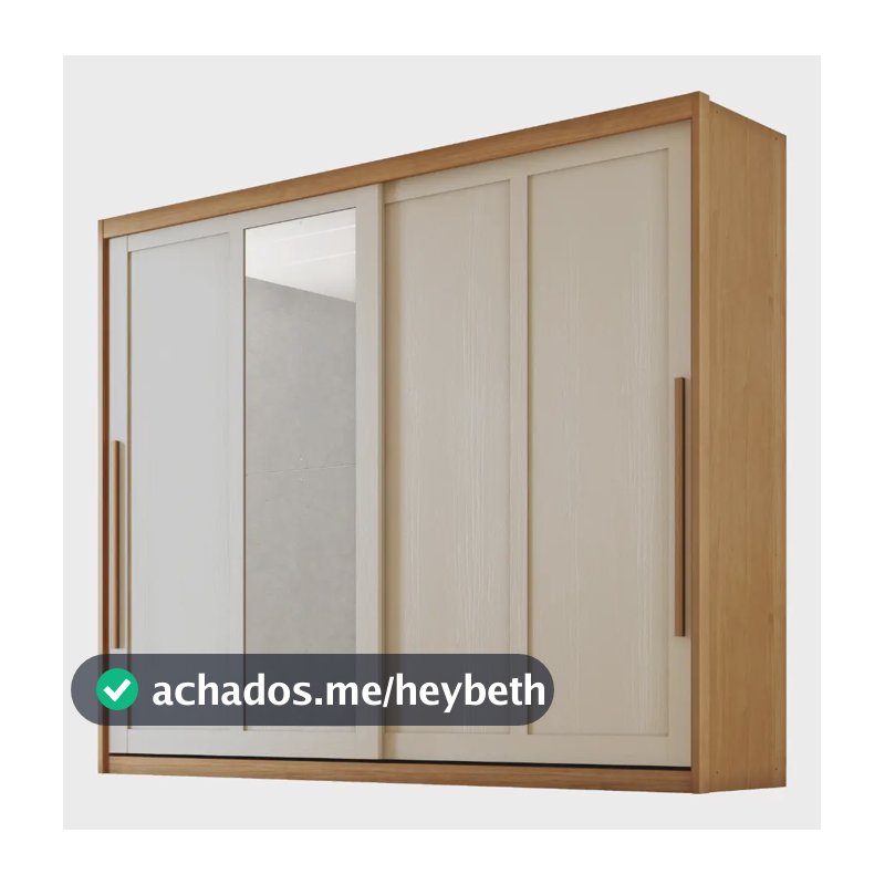 Guarda Roupas Casal 2 Portas Com Espelho 100% Mdf Firenze Madeirado / Areia