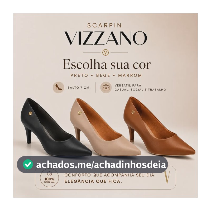 Sapato Scarpin Vizzano Salto 7cm Executivo Premium Bege Liso 35 Br