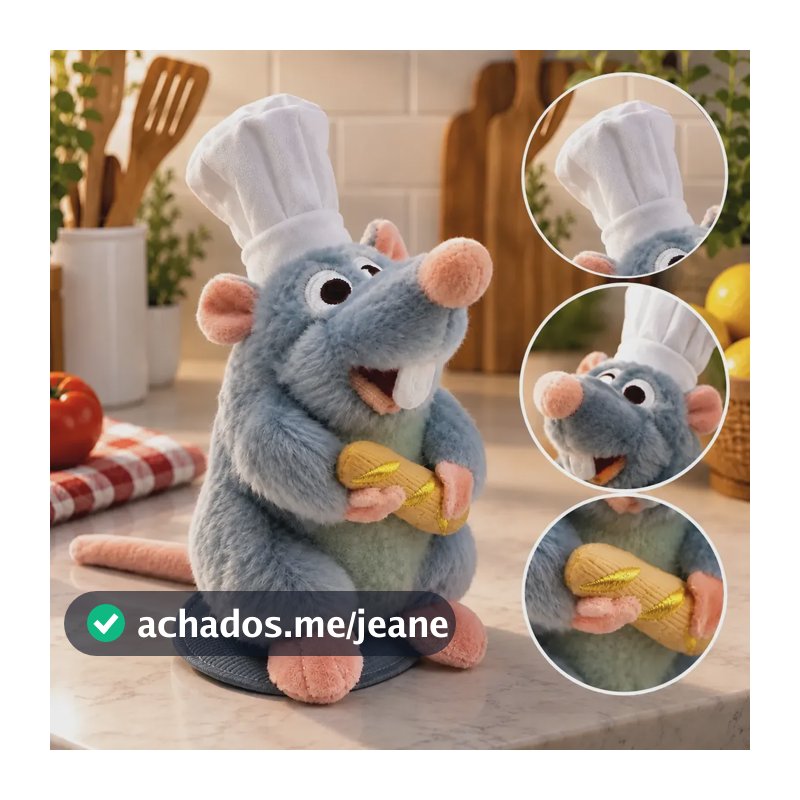 Pelucia Ratinho Ratatouille Rato Remy C/ Imã Gruda No Ombro Cinza