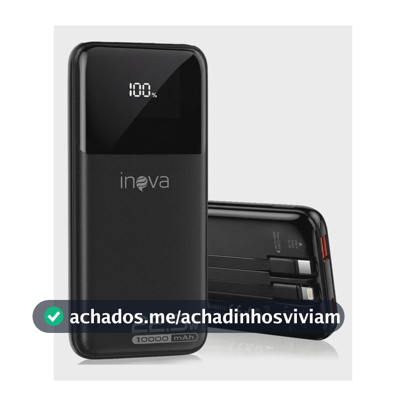Carregador Portátil Inova Power Bank 10000mAh para iPhone e Samsung Com Carregamento Rápido de 22.5W