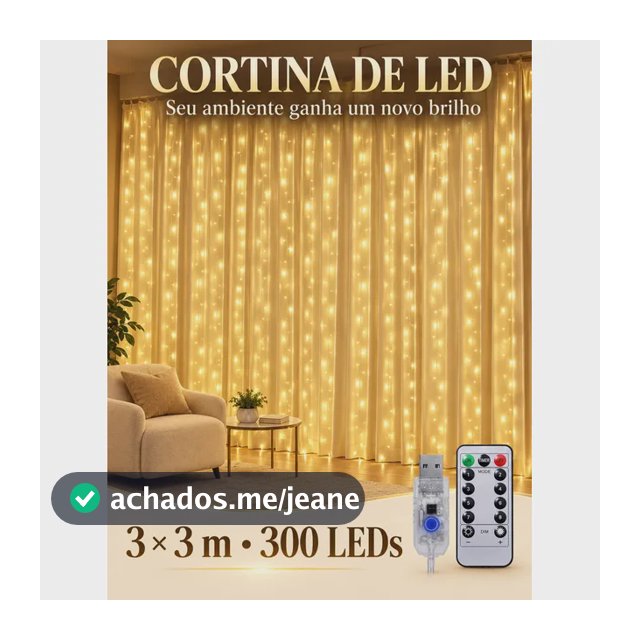 Cortina Led 3x3m 300 Leds Usb Controle Remoto Branco Quente Branco Quente Bivolt
