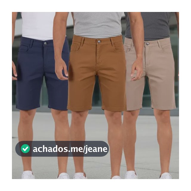Kit Com 3 Bermudas Masculinas Brim Coloridas Em Promoção