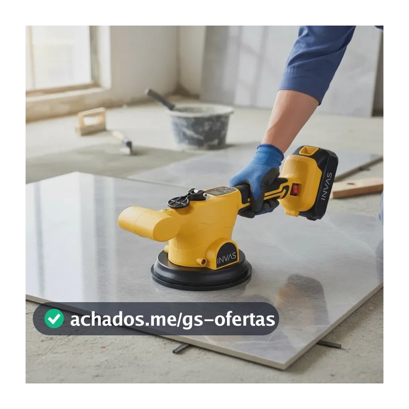 Maquina De Assentar Piso Porcelanato Vibradora Profissional 2 Baterias 21v Portátil 150kg Sucção, 9 Velocidades Max 11000 Bpm, Nível Embutido + Tela Carga Cerâmica Indue Variedades