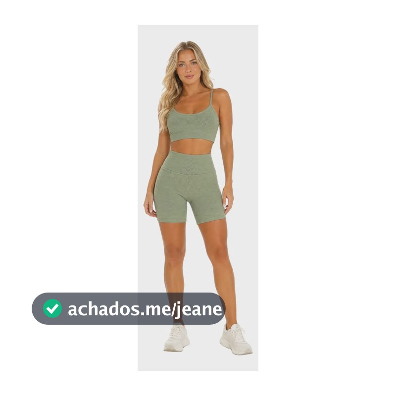 Conjunto Fitness Com Relevo Top Short Treino Alça Fina Verão Verde Oliva M
