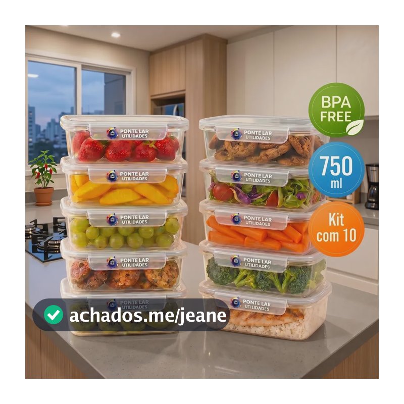 Kit 10 Potes Marmita 750ml Com Tampa Trava Transparente Bpa Água