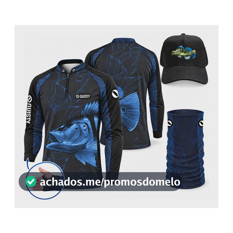 Super Kit Pesca Quisty Tucunaré Azul Camisa + Bandana + Boné Azul-escuro M