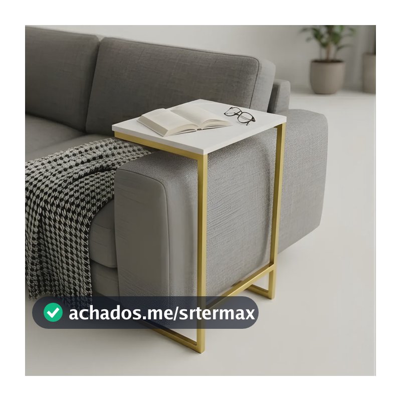 Mesa De Apoio Lateral Sofá Industrial Cama Leitura Notebook Off-white/dourado