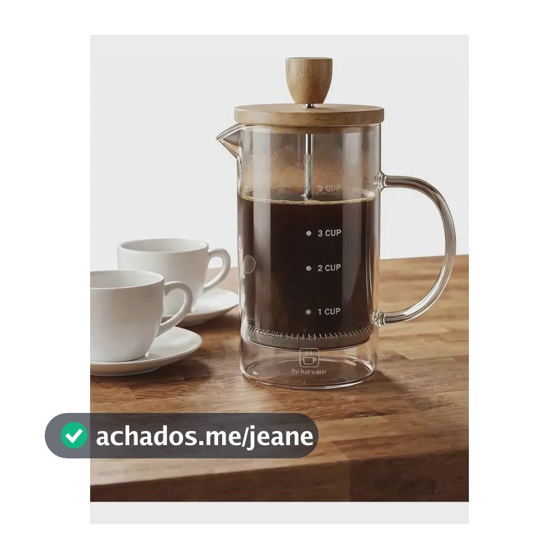 Cafeteira Prensa Francesa Vidro Tampa De Bambu 600ml Café Transparente