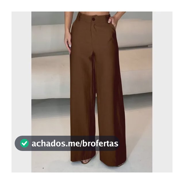 Calça Pantalona Feminina Alfaiataria Cintura Alta Marrom P